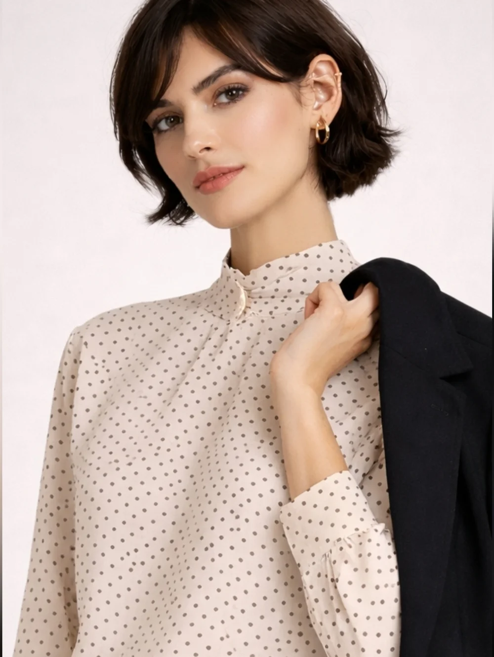 Rena Rowan| Vintage Cream Polka Dot High-Neck Blouse - Picture 9 of 11